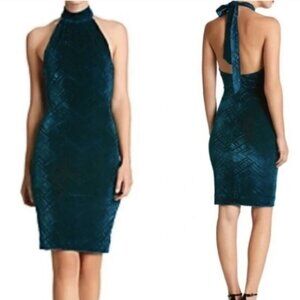 Dress the population green/teal velvet halter mini dress - NWT XS